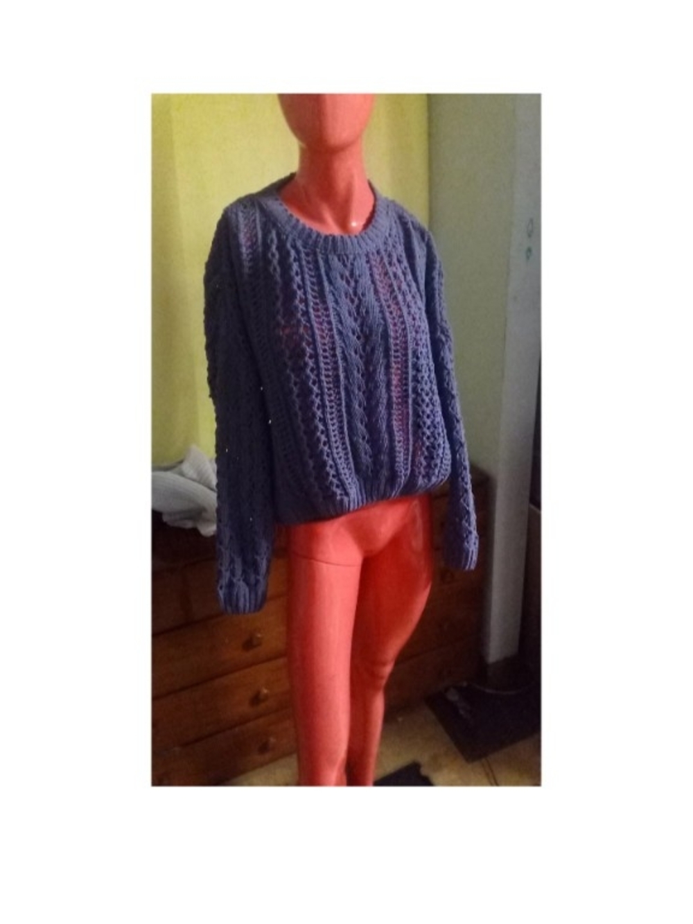 Kendall & Kylie Dusty Periwinkle Open Cable Crewneck Sweater